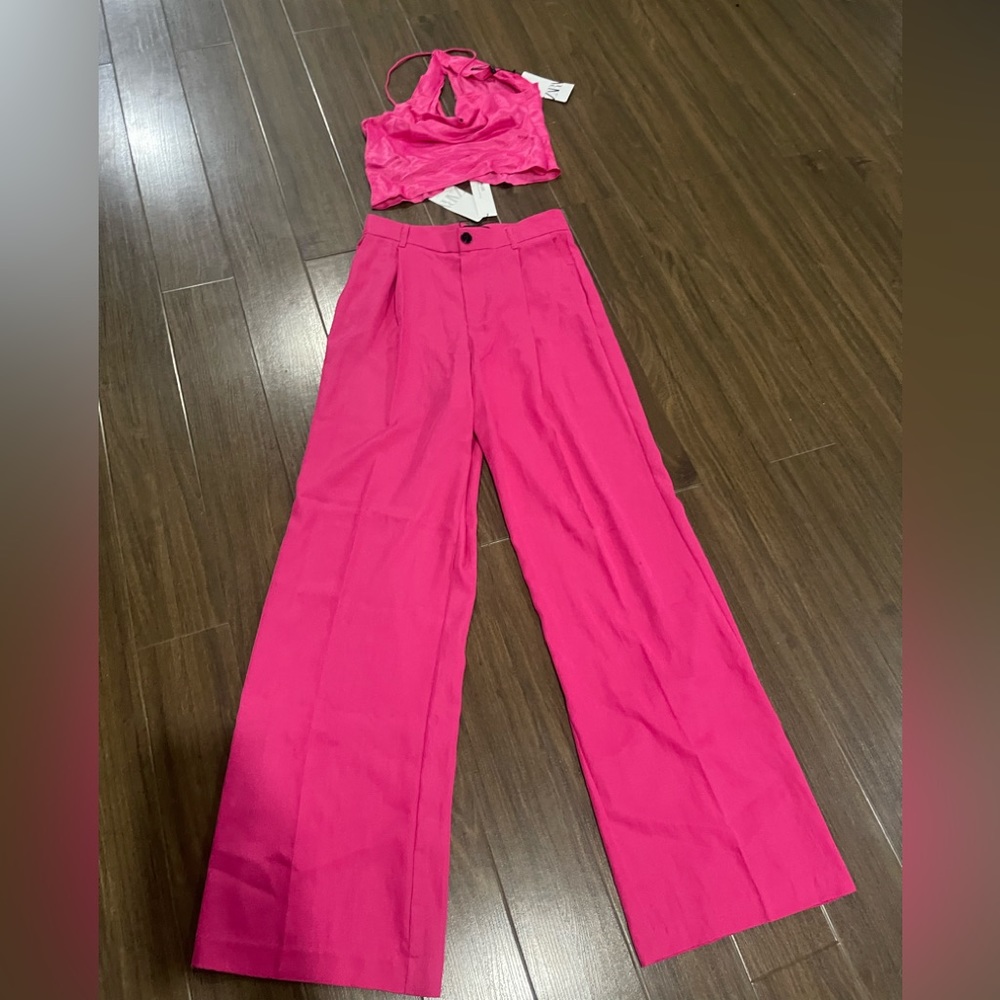 Zara Fuchsia Wide-Leg High-Rise Pants